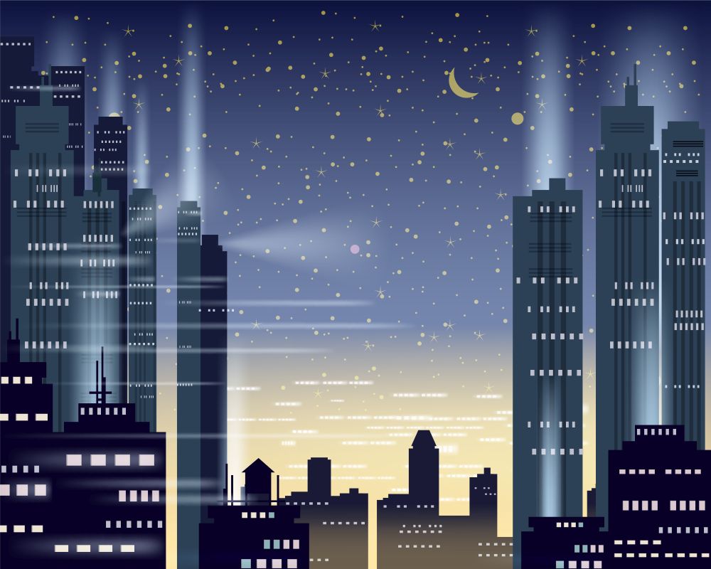 Cityscape metropolis night lights of a big city, illuminated neon, skyscrapers. Cityscape metropolis night lights of a big city, illuminated neon, skyscrapers, downtown, skyline, silhouettes of buildings. Vector, illustration, isolated, background, template, banner
