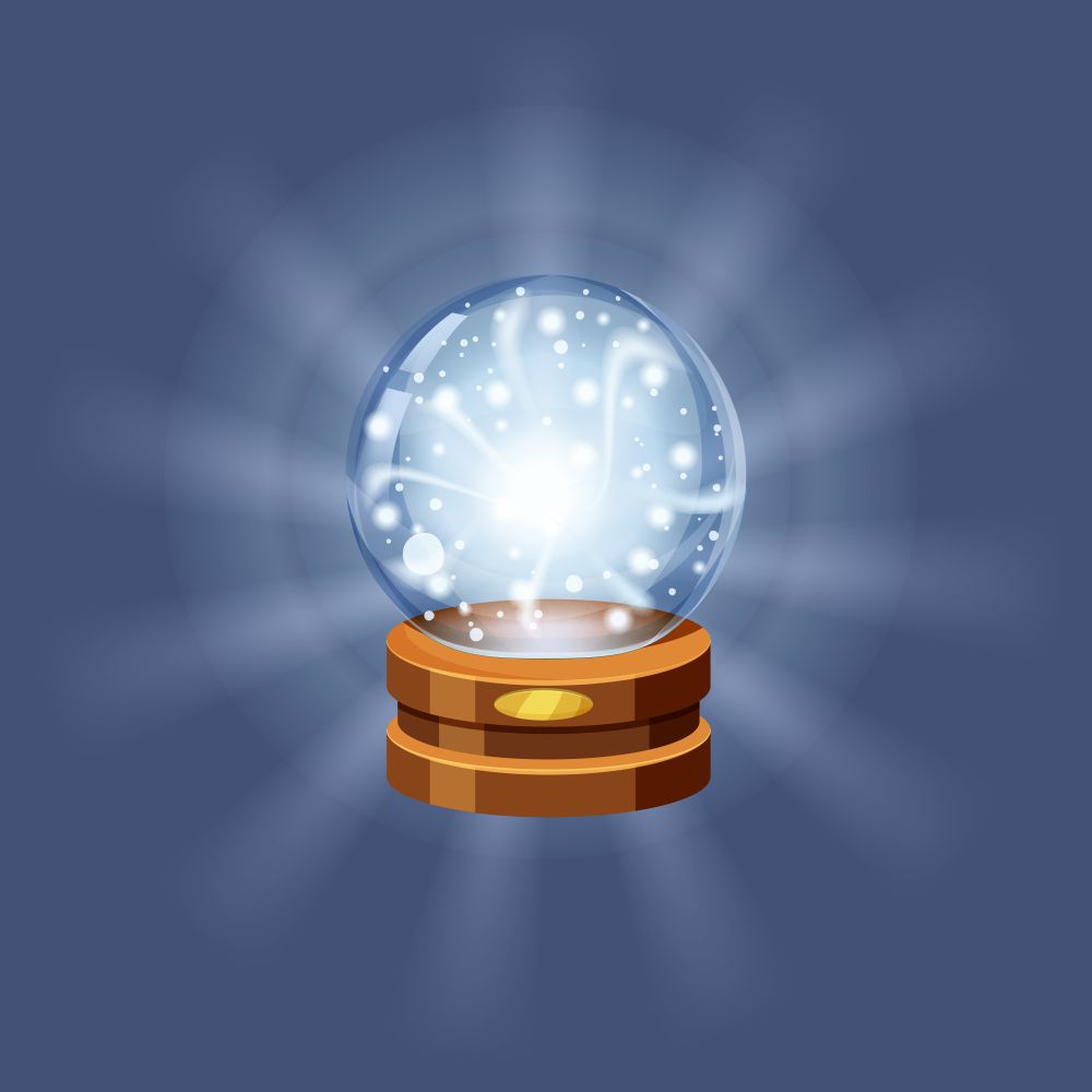 Magic crystal ball shining, magic, predictions, sphere light effects. Magic crystal ball fortune, mistery, shining, magic, predictions, sphere, light effects, glow, vector, illustration, isolated, cartoon style