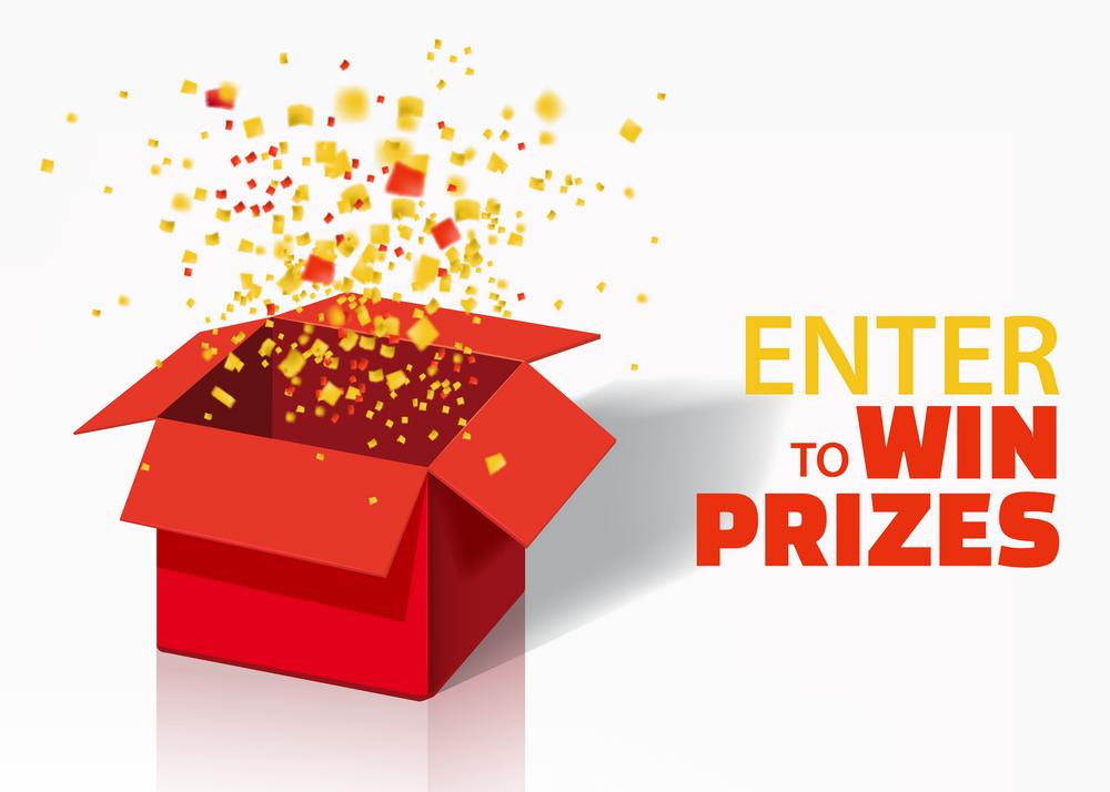 Box Exploision, Blast. Open Red Gift Box and Confetti. Enter to Win Prizes. Win, lottery, quiz. Vector Illustration. Isolated, Template