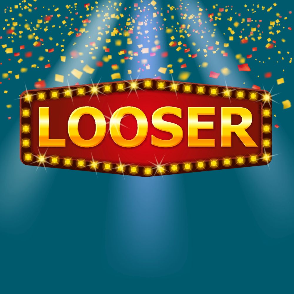 Looser frame label shiny banner with glowing lamps.. Looser frame label shiny banner with glowing lamps with gold confetti glitter. Lottery poker, cards, roulette game retro vintage. Vector illustration isolated background.