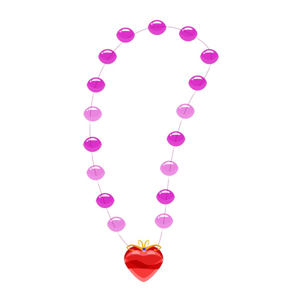 Princess necklace, pearls, heart-shaped pendant precious stones. Princess necklace, pearls, heart-shaped pendant, precious stones. Vector, illustration, cartoon style, isolated