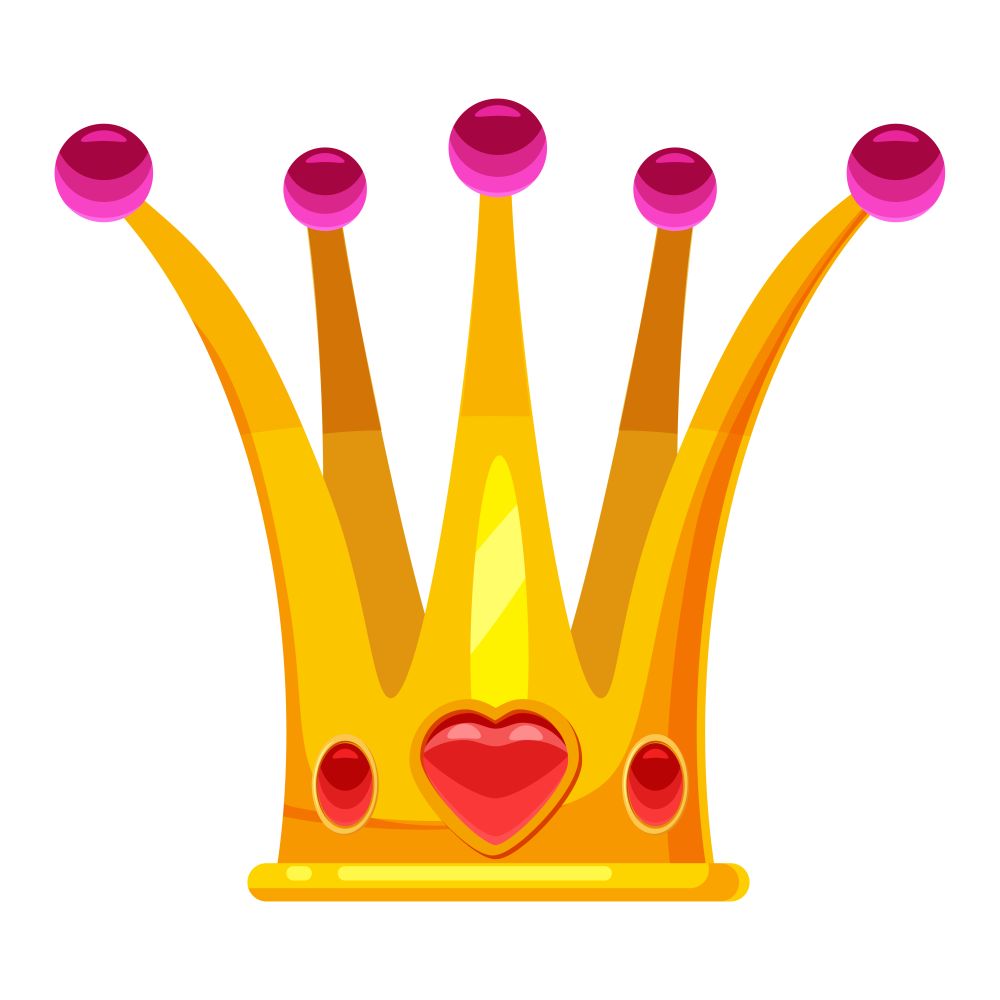 Princess Crown, tiara, adorned with heart-shaped diamonds and gold, precious stones. Princess Crown, tiara, adorned with heart-shaped diamonds and gold, precious stones. Vector, illustration, cartoon style, isolated