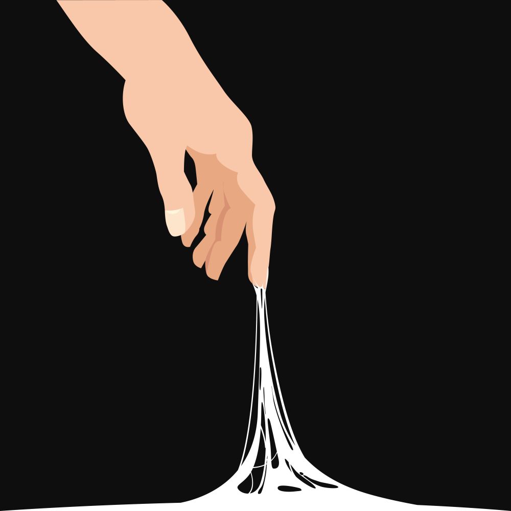 Sticky slime reaching stuck for hand, white banner template. Sticky slime reaching stuck for hand, white banner template. Popular children s sensory toy vector illustration. Cartoon liquid slime isolated background. Glue Jelly The substance is sticky, tension, elasticity. Abstract design element, isolated