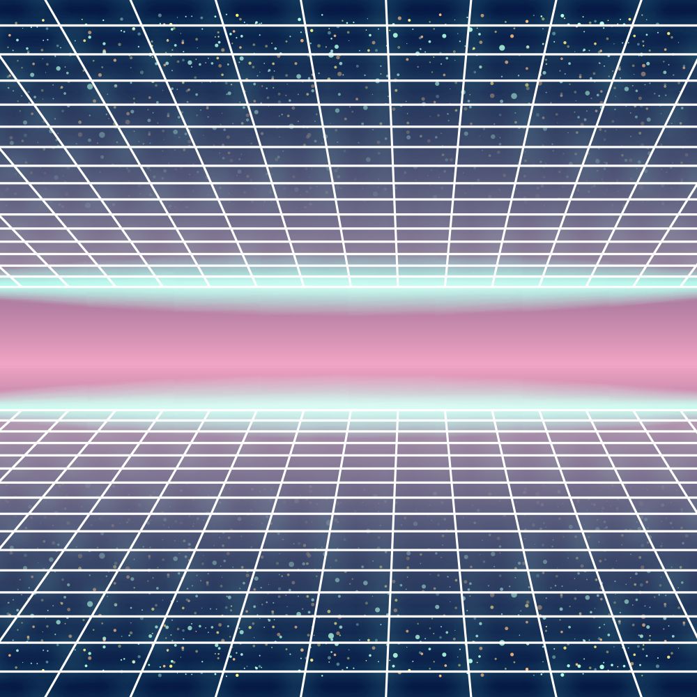 Synthwave Retro Futuristic Landscape With Styled Laser Grid. Synthwave Retro Futuristic Landscape With Styled Laser Grid. Neon Retrowave Design And Elements Sci-fi 80s 90s Space. Vector Illustration Template Isolated Background