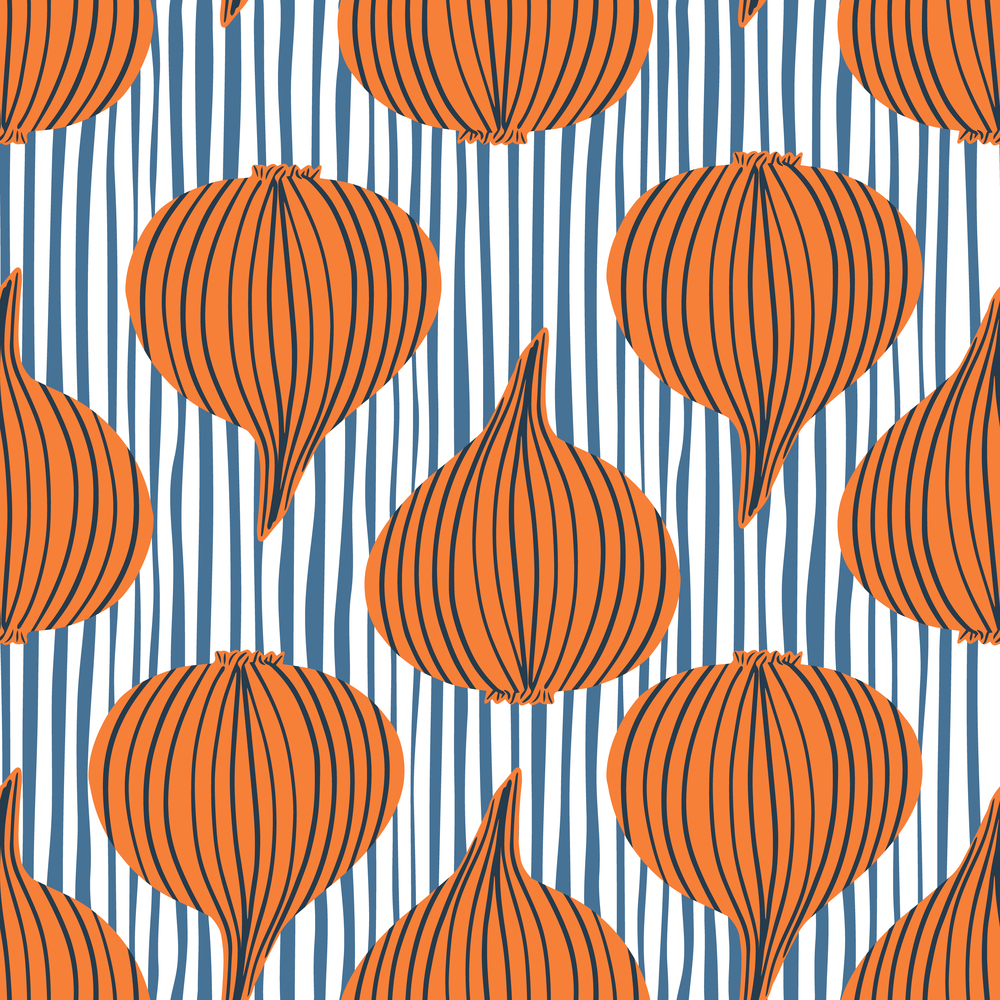 Hand drawn onion bulb vegetable wallpaper. Modern onion seamless pattern. Organic texture. Design for fabric, textile print, wrapping paper, kitchen textiles. Vector illustration. Hand drawn onion bulb vegetable wallpaper. Modern onion seamless pattern.