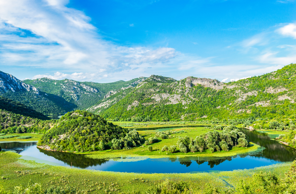 Crnojevicha river in mountains of Montenegro at summer day. Crnojevicha river in mountains