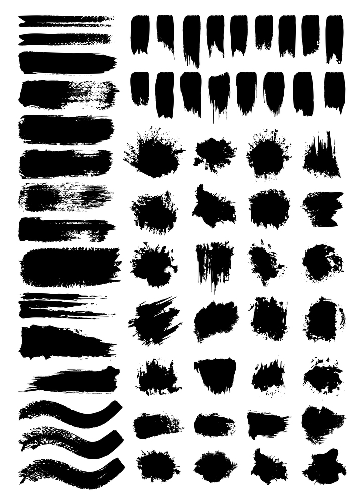 Scribbles and stains vector illustrations set. Chaotic freehand ink pen scrawls and paint blots pack. Messy monochrome drawings. Scratches and watercolor paint spots isolated on transparent backdrop. Scrawls and blots vector illustrations set
