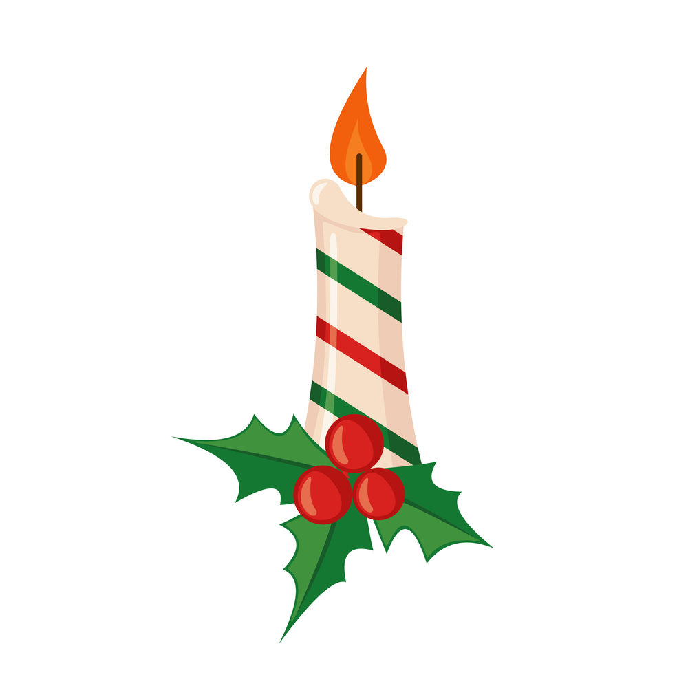 Christmas Candle icon in flat style isolated on white background. Vector illustration. Candle with mistletoe.. Christmas Candle icon in flat style.