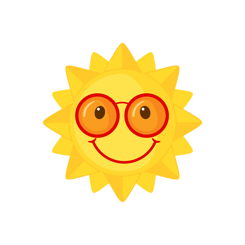 Funny Sun with sunglasses icon in flat style isolated on white background. Smiling cartoon sun. Vector illustration.. Funny Sun with sunglasses icon in flat style isolated on white background.