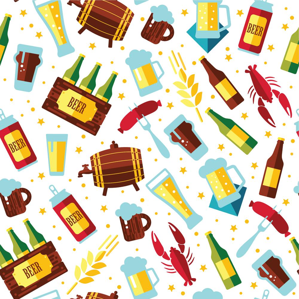 Seamless pattern with beer symbols on white background.