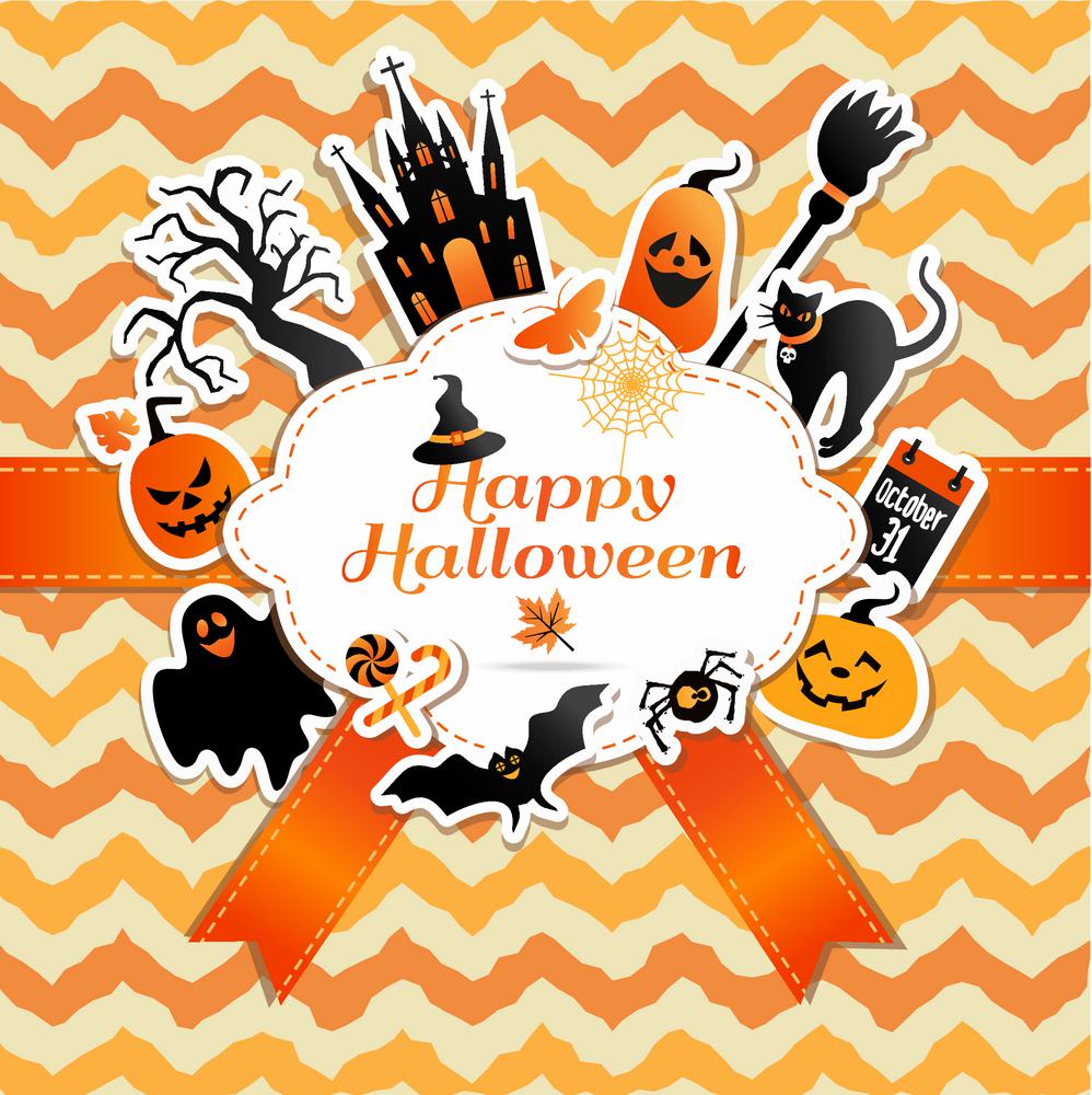 Halloween frame with stickers of celebration symbols.