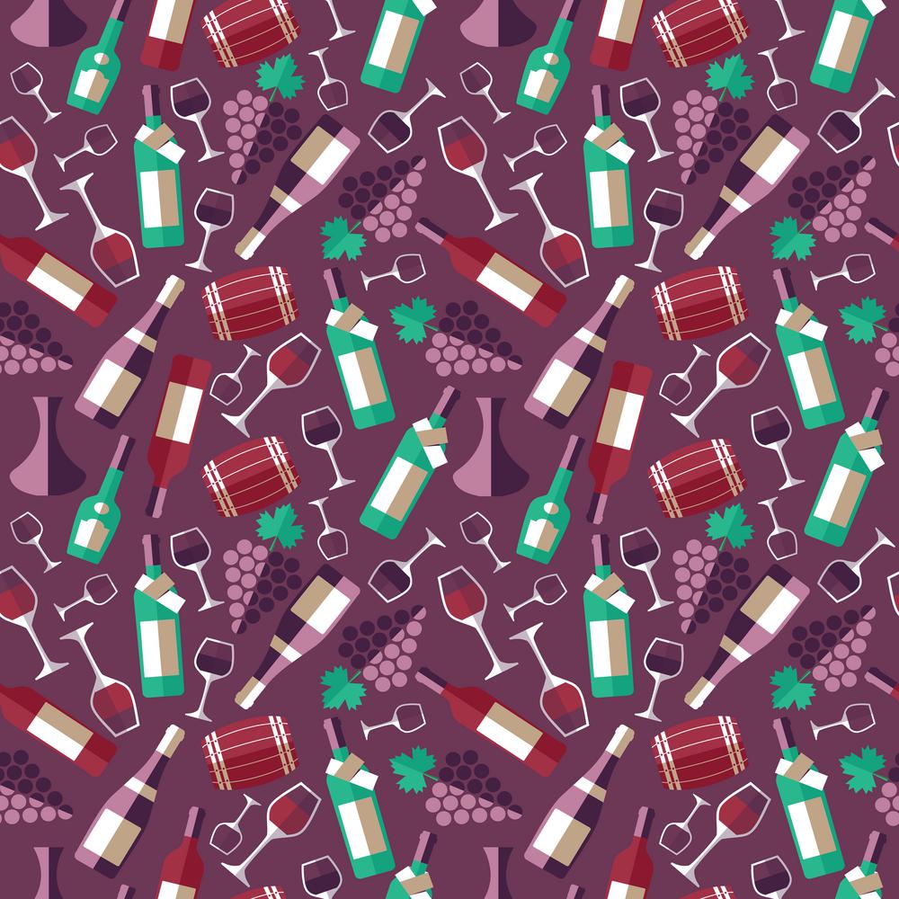 Wine seamless pattern with biootle and glass.