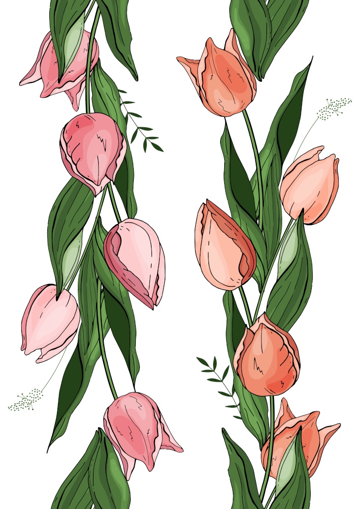 Vector. Seamless pattern brush floral. Tulips. Seamless pattern brush floral. Vector. Tulips illustration