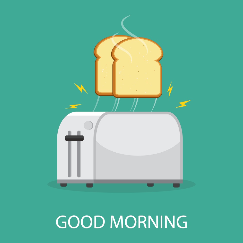 Isolated on background. Vector illustration. Good morning concept. Toaster and bread toasts.. Good morning concept. Toaster and bread toasts. Isolated on background. Vector illustration