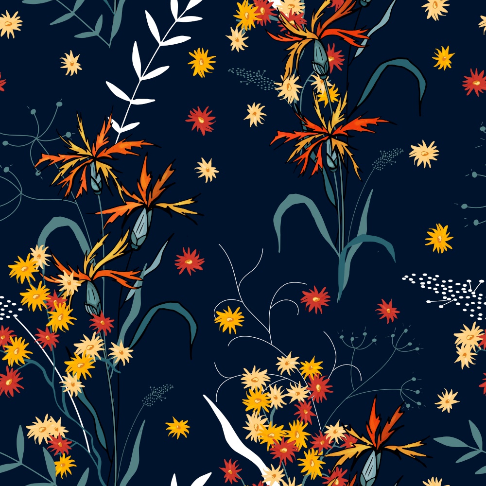 Trendy floral pattern. Isolated seamless pattern. Vintage background. Wallpaper. Hand drawn. Vector illustration.. Vintage background. Wallpaper. Hand drawn. Vector illustration. Trendy floral pattern. Isolated seamless pattern.