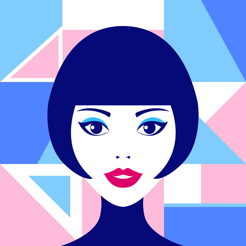 Abstract poster with woman face and geometric figures