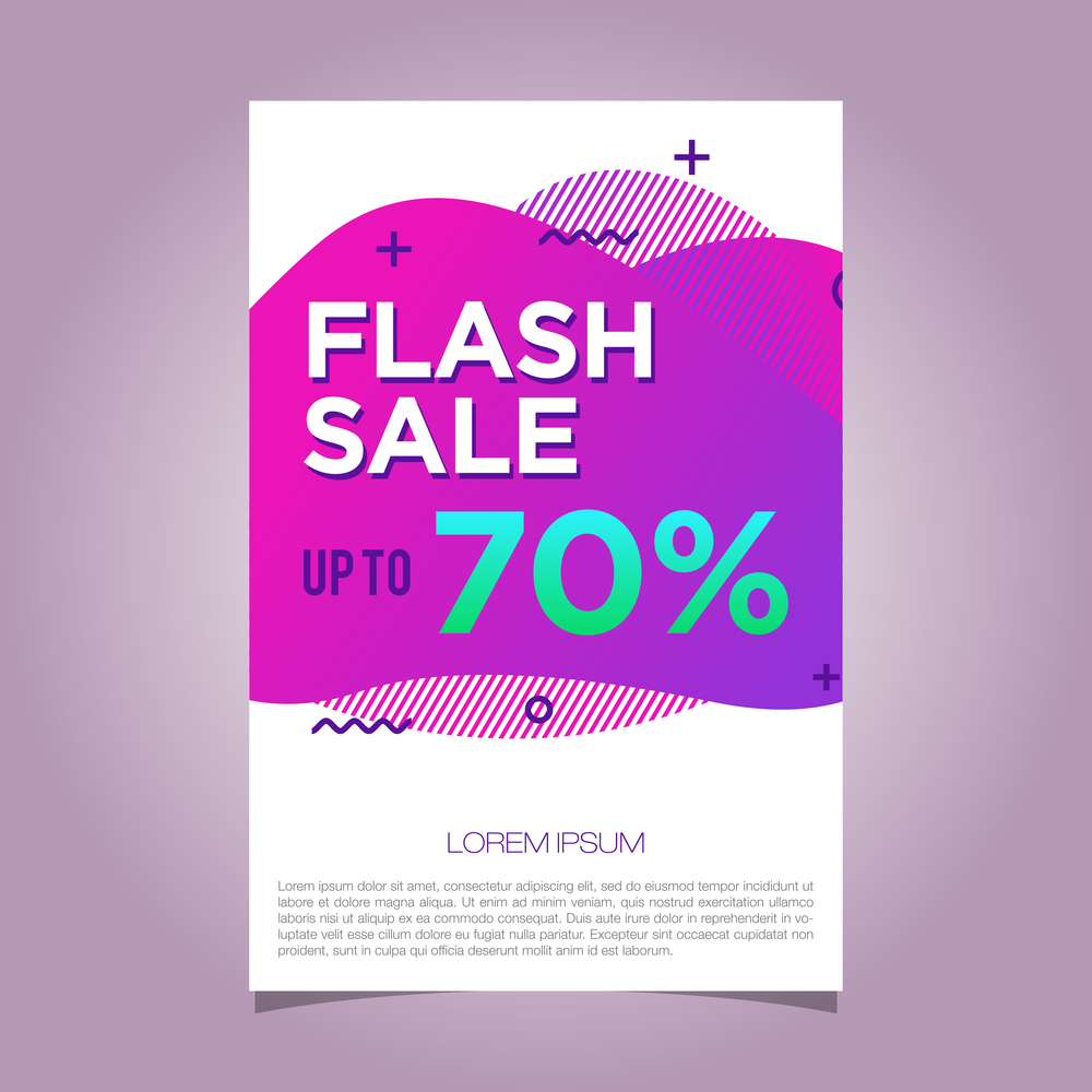 Flash Sale 70% banner. Liquid background purple color vector template illustration design EPS 10
