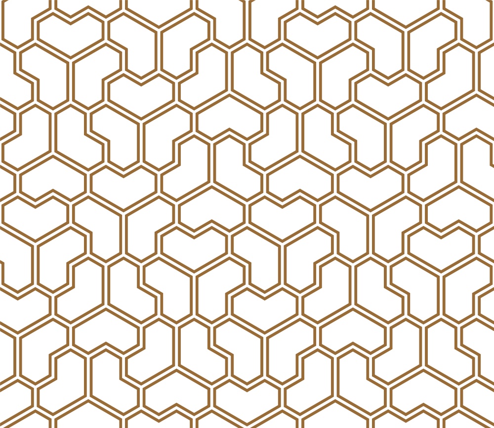 Seamless geometric pattern.Average doubled thickness lines.Golden color. Seamless geometric pattern. Heart-shaped figures. Golden color.