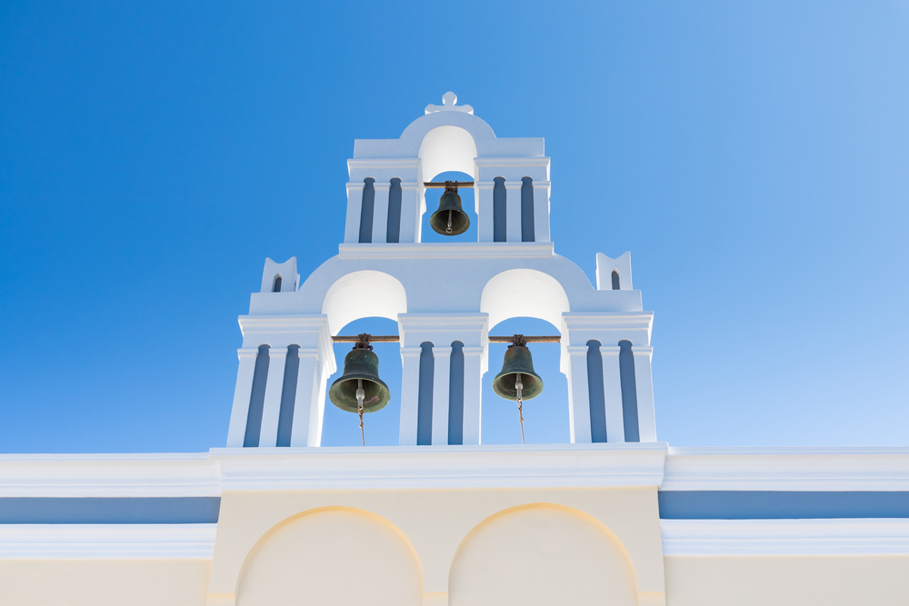 typical Santorini church in Greece in the Cyclades
