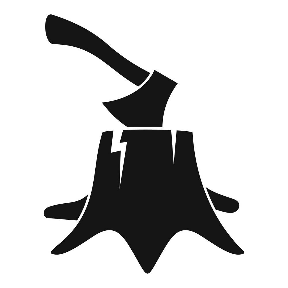 Axe on tree stump icon. Simple illustration of axe on tree stump vector icon for web design isolated on white background. Axe on tree stump icon, simple style