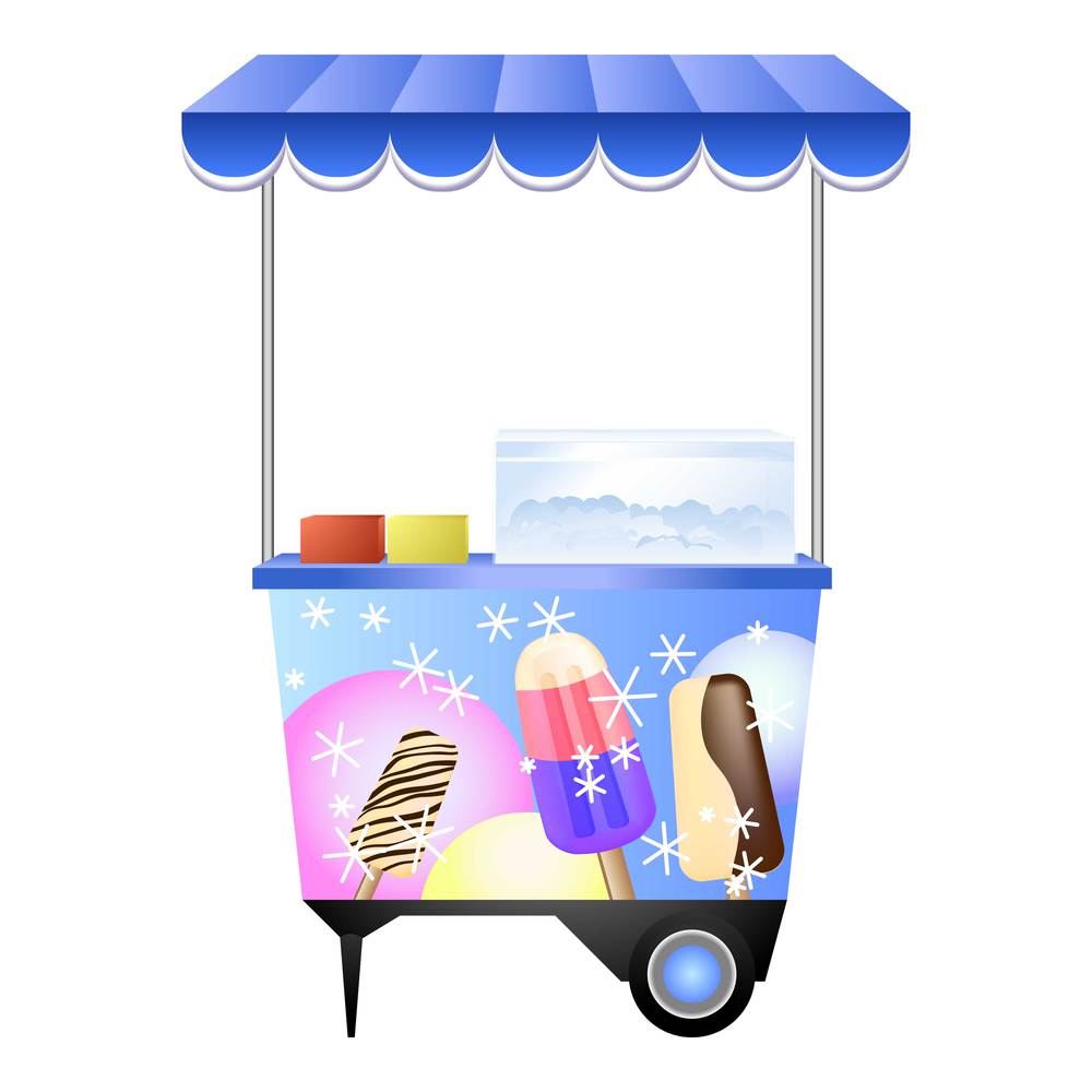 Ice cream street kiosk icon. Cartoon of ice cream street kiosk vector icon for web design isolated on white background. Ice cream street kiosk icon, cartoon style