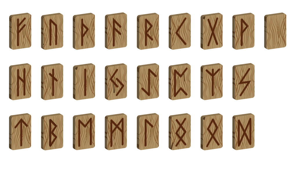Set of Old Norse Scandinavian runes. Rune alphabet. Occult ancient symbols. Vertical projection. Scandinavian. Imitation burning wood. Wood Cut Texture. Set of Old Norse Scandinavian runes. Rune alphabet. Occult ancient symbols.