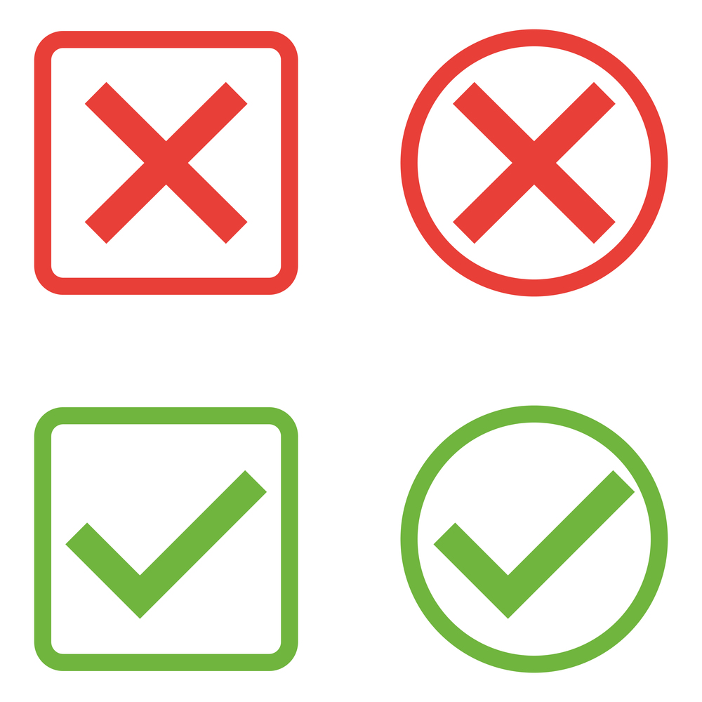 Vector Set of Flat Design Check Marks Icons. Different Variations of Ticks and Crosses Represents Confirmation, Right and Wrong Choices, Task Completion, Voting, etc.. Vector Set of Flat Design Check Marks Icons. Different Variations of Ticks and Crosses Represents Confirmation