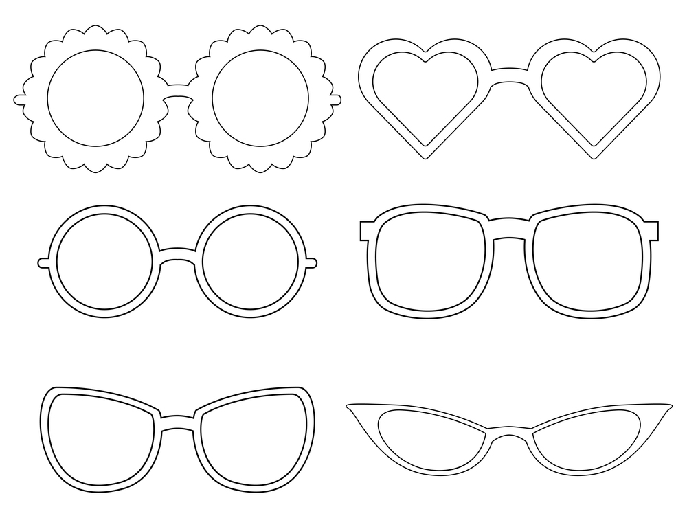 Set of contours of sunglass. Fashion elements. Sunglasses different species. Vector element for your creativity. Set of contours of sunglass. Fashion elements. Sunglasses differ