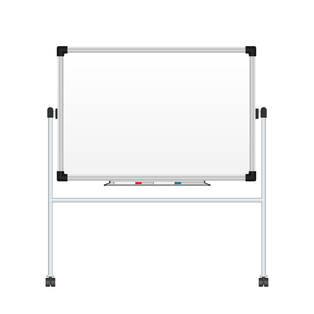 Realistic office Whiteboard. Empty whiteboard with marker pens. Vector stock illustration. Realistic office Whiteboard. Empty whiteboard with marker pens. Vector stock illustration.