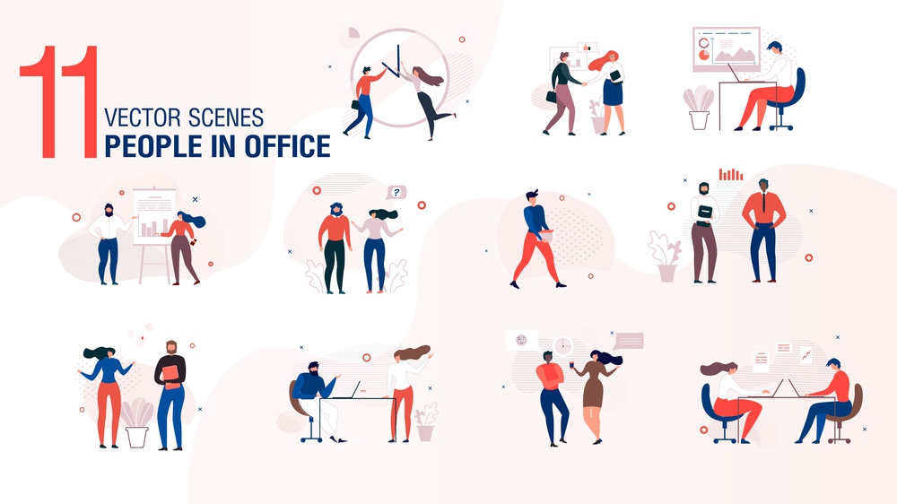 Modern Office People Trendy Flat Vector Isolated Characters Set. Business Partners, Successful Businesspeople, Company Employees, Multiethnic Office Workers Interaction, Working Together Illustration
