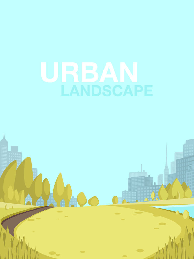 Urban Landscape City Park Center Big Metropolis. Place to Relax Family Weekend, Holiday. Morning Fitness Workout Outdoor. Small Green Corner Large Modern City. Building Silhouette