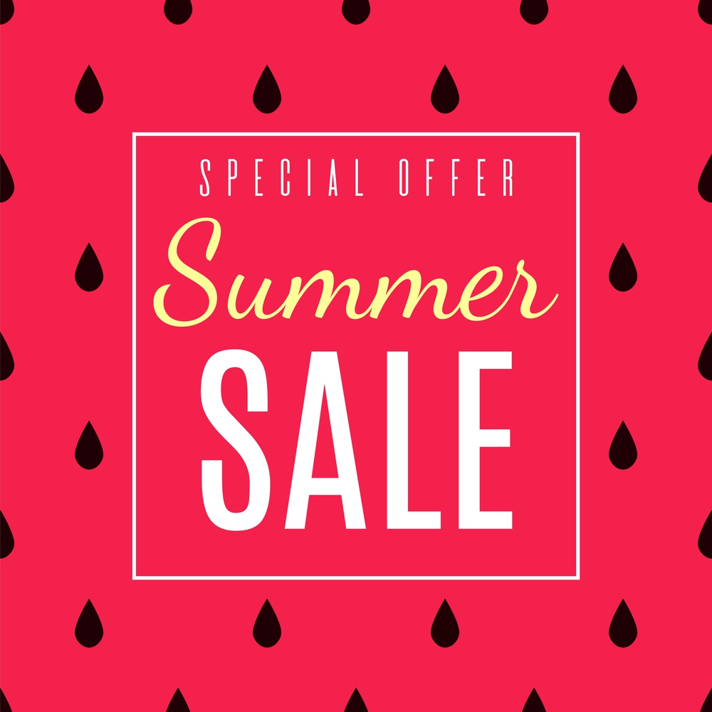 Special Offer for Summer Sales Flat Advertisement. Great Seasonal Discount. Vector Red Space with Black Raindrops as Decoration. Promotion Illustration. Advertising Banner, Flyer or Invitation. Special Offer for Summer Sales Flat Advertisement