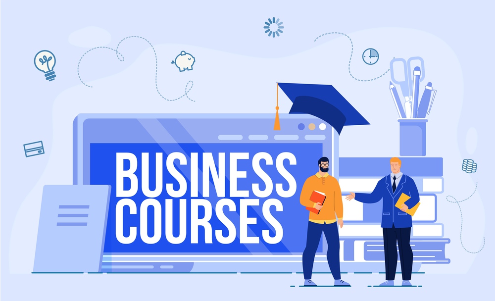 Internet Business Online Training, Internet Entrepreneurship Seminar, E-Commerce Classes Banner. College or University Students Learning with Distance Education Courses Trendy Flat Vector Illustration