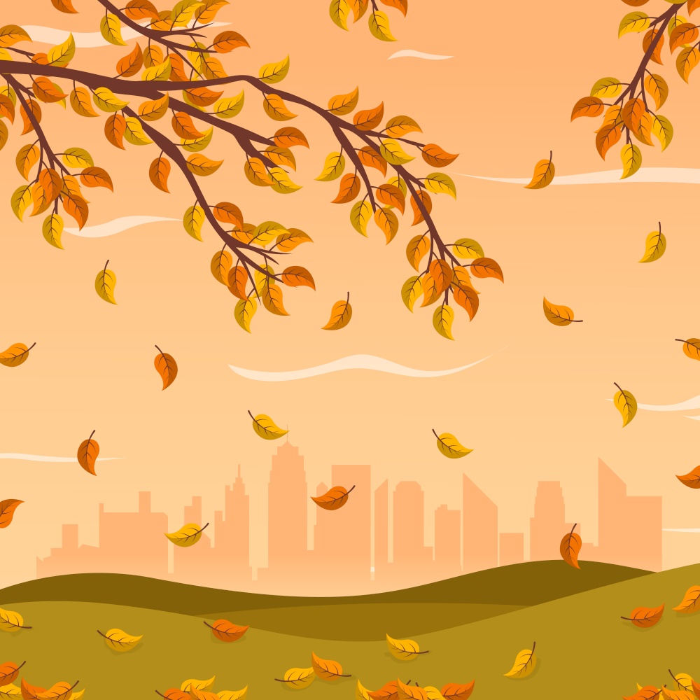 Autumn landscape city park background. Autumn fall, vector illustration.