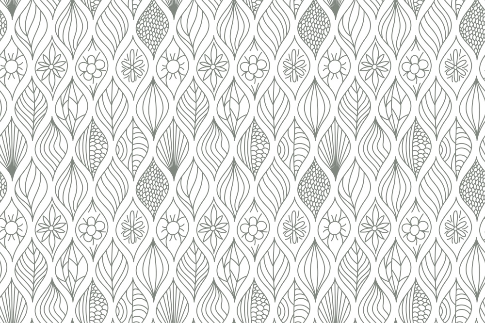 Doodle line leaves. Seamless floral pattern. Vector leaf. Fashion print. Design for textile or clothes. Flowers sketch. Hand drawn outline repeating elements. Natural background