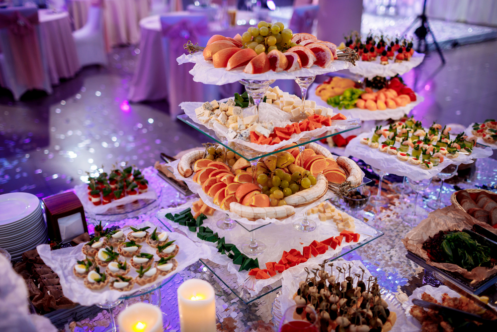 great attractive set of canapes with vegetables, cheese, fruits, berries, salami, seafood, meat and decoration on wedding.. great attractive set of canapes with vegetables, cheese, fruits, berries, salami, seafood, meat and decoration on wedding