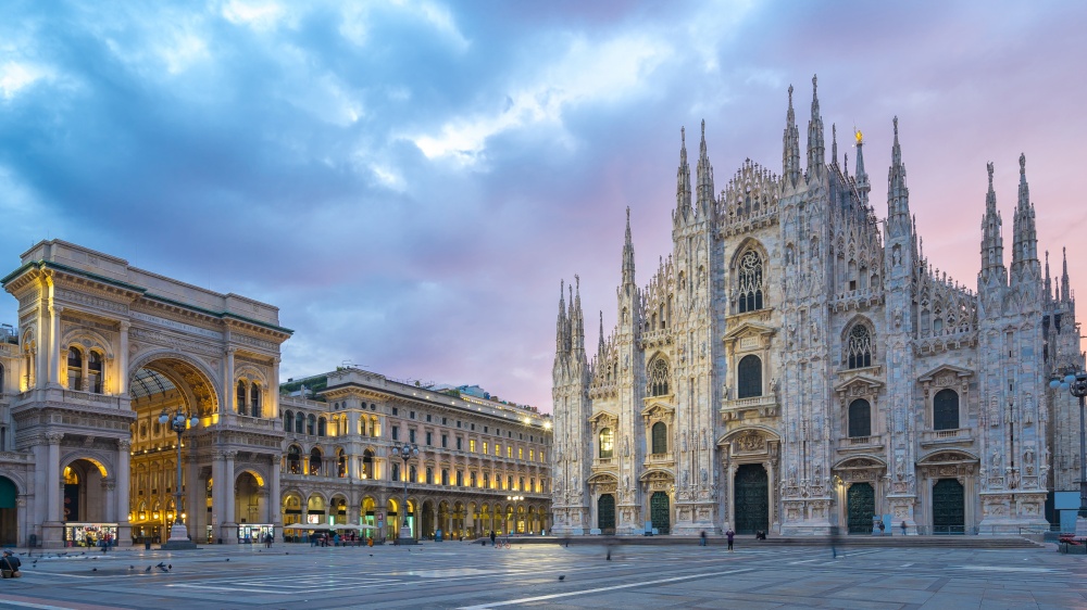 Beautiful sky with view of Milan Cathedral in Italy.