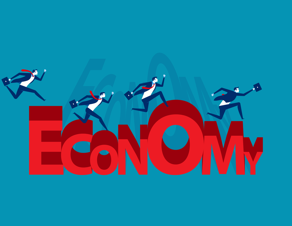 Business team running economy shape. Concept business vector illustration.