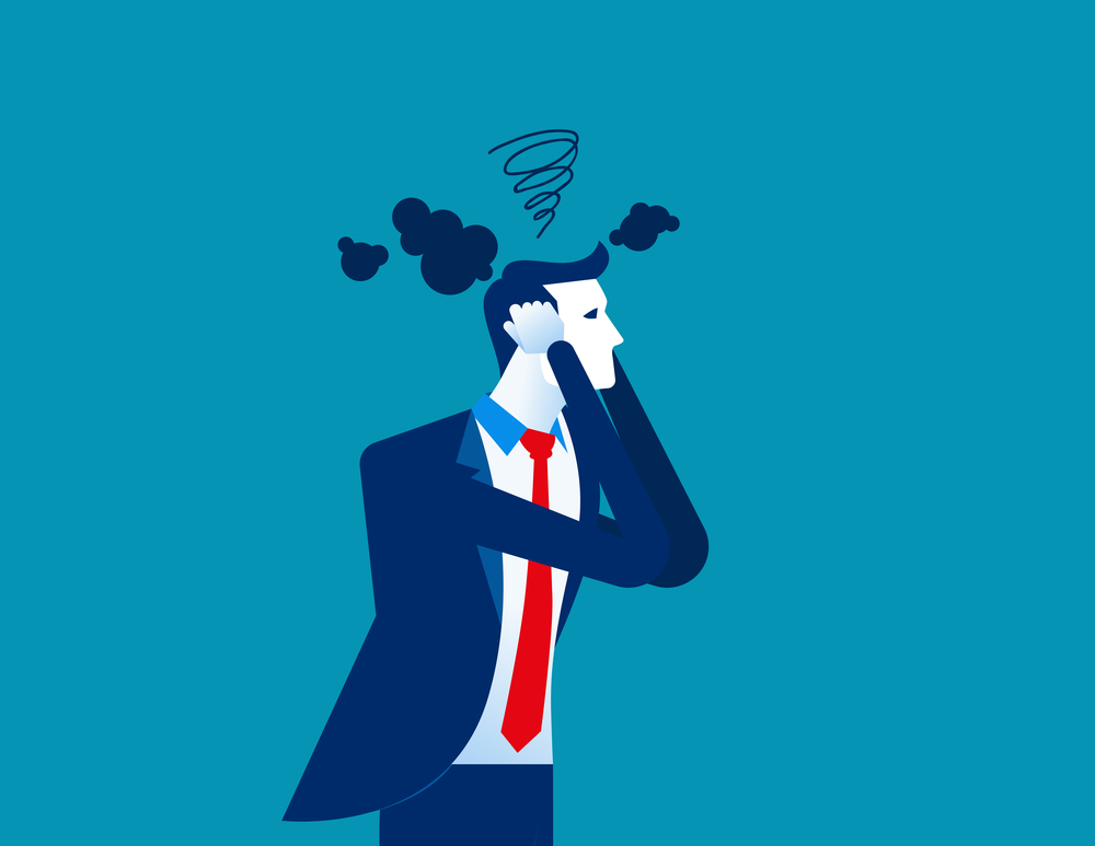 Businessman head have smoke. Concept business vector illustration.