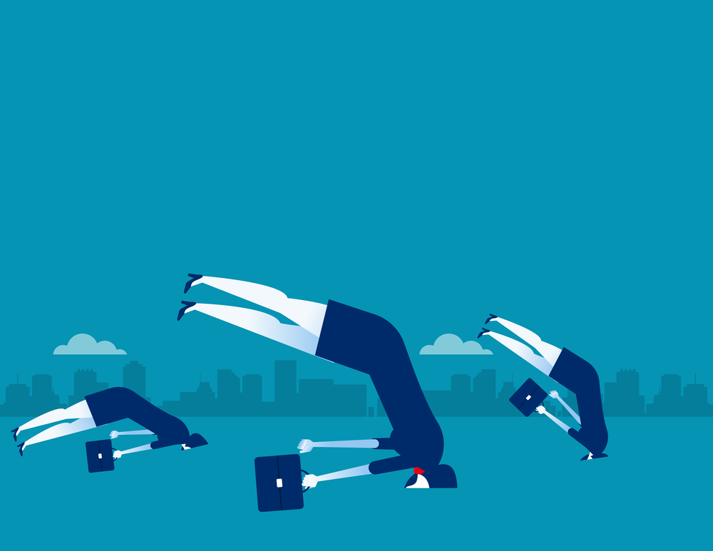 Business people burying head in the ground. Concept business vector illustration.