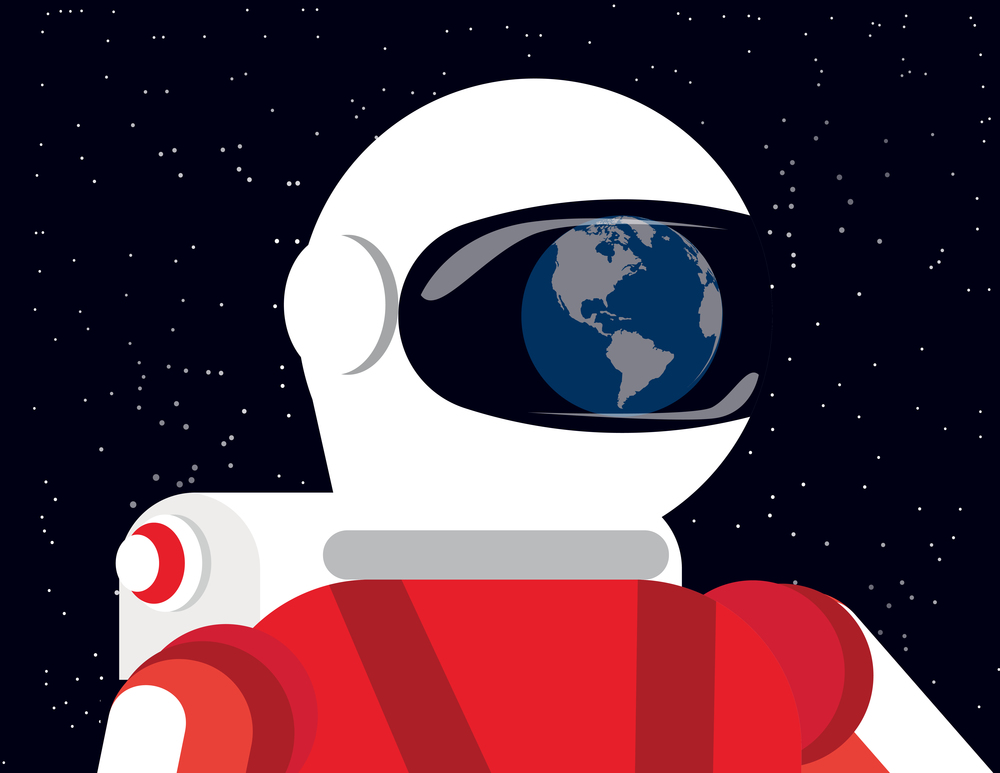 Astronaut looking at the earth, Concept technology vector illustration. Flat cartoon character style design.. Astronaut looking at the earth; Concept technology vector illustration. Flat cartoon character style design.