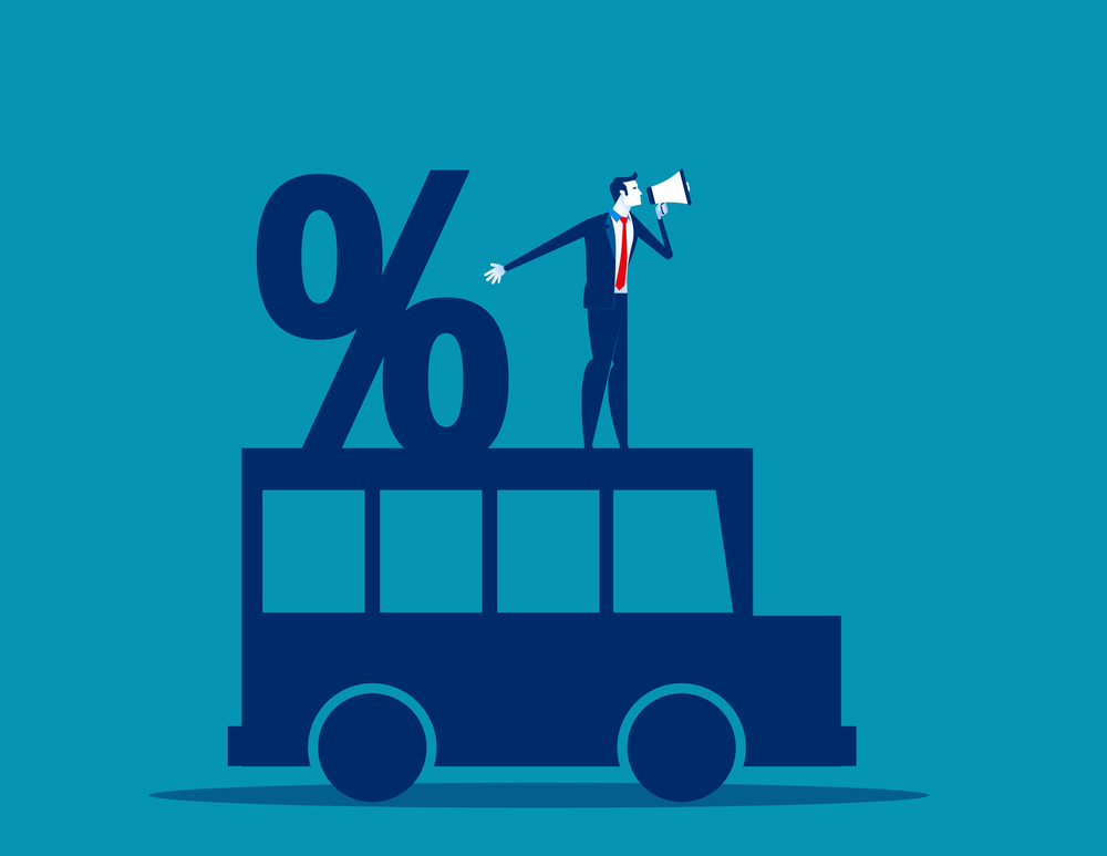 Businessman and percentage on car. Concept business vector illustration, Flat business cartoon, Character design style.