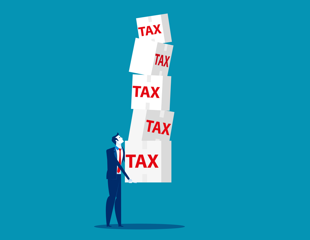 Businessman holding tax. Concept business vector illustration, Debt, Loan.
