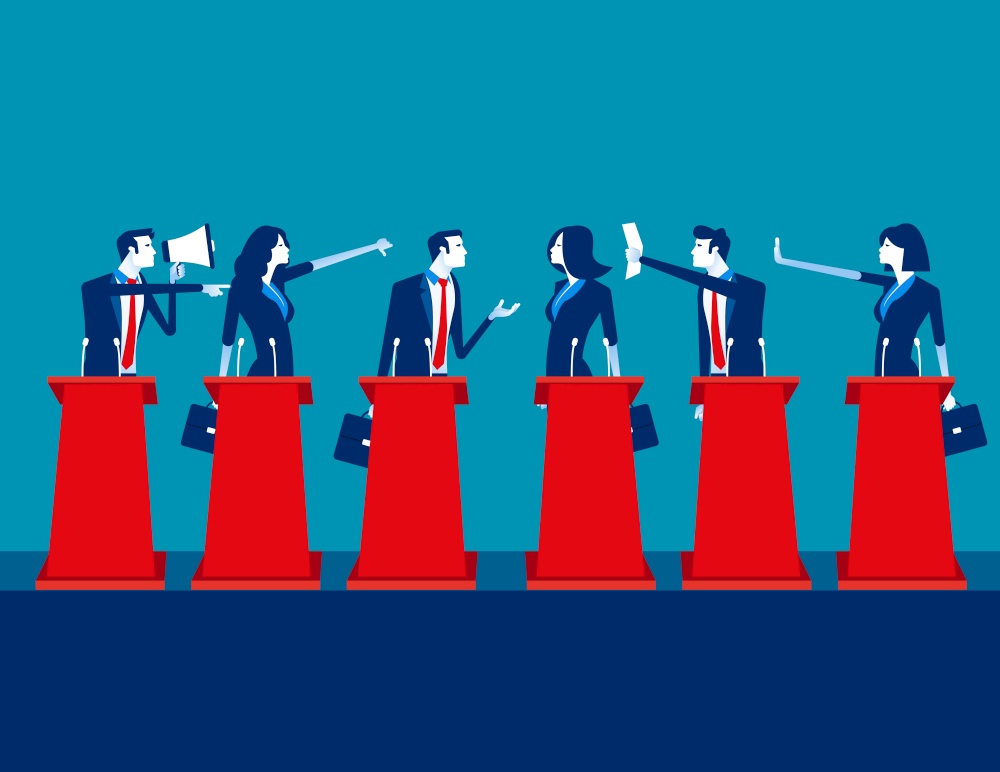 Politicians participating in political debate. Concept business team vector illustration, Teams, Debate, Meeting.