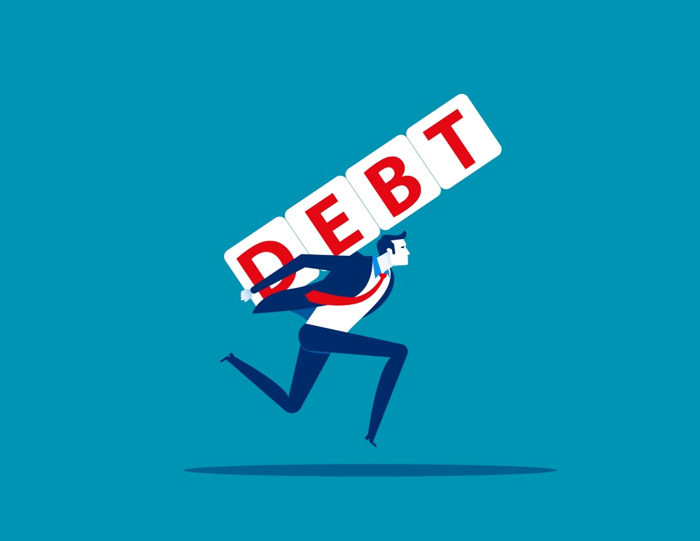 Man under the burden of loan. Concept business debt vector illustration, Business character style, Cartoon design.