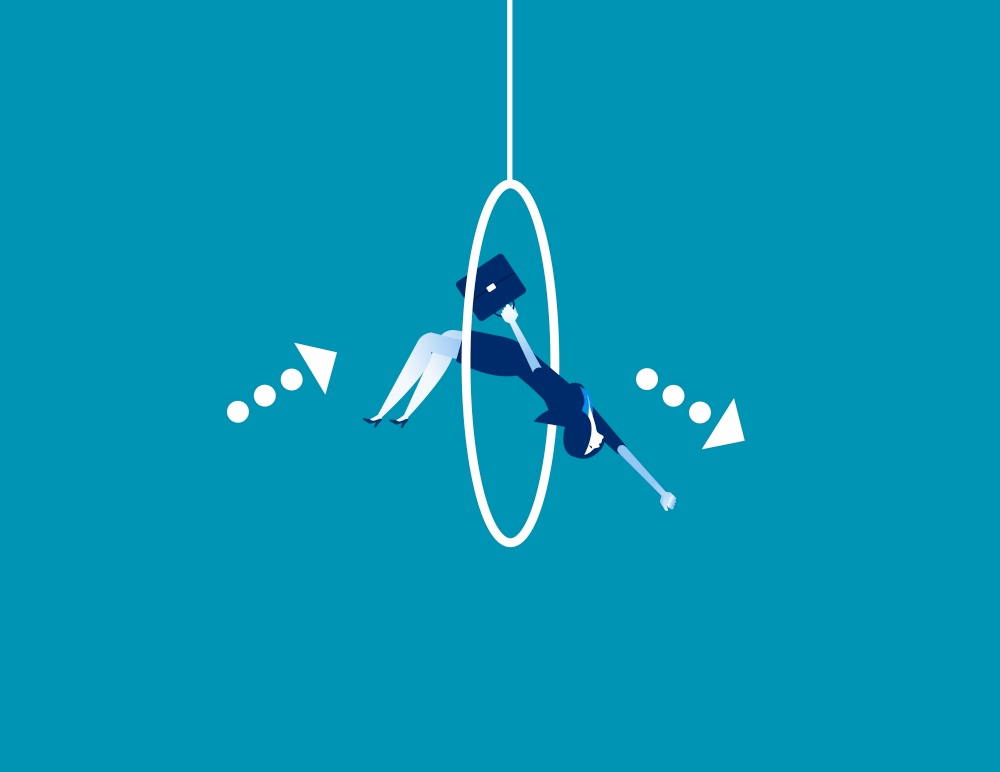 Businesswoman jumping into loop. Concept business vector, Jump, Loop