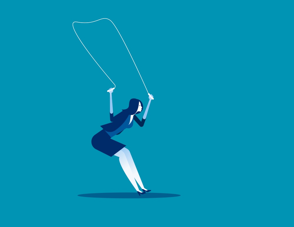 Businesswoman jumping rope. Concept business vector, Exercise, Sport.