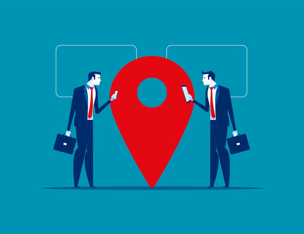 Location. Business people near location point. Concept business vector illustration, Flat business cartoon, Online marketing.