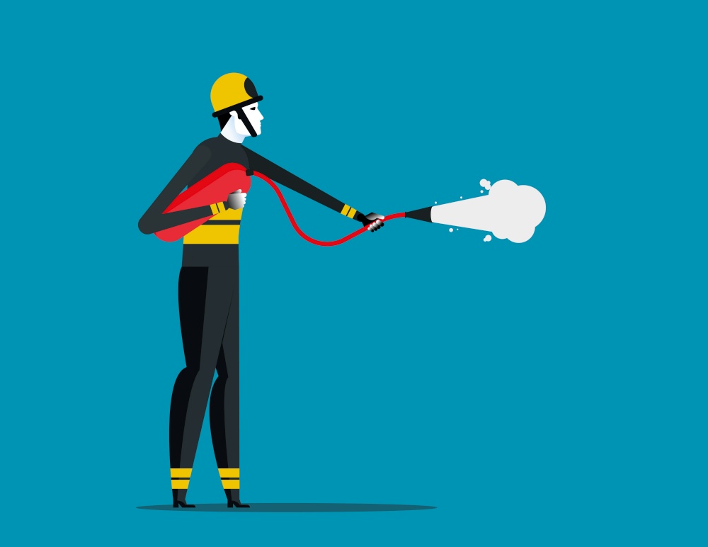 Firefighting. Fireman with rescue equipment situations isolated. Concept labor vector illustration, Career, labor character.