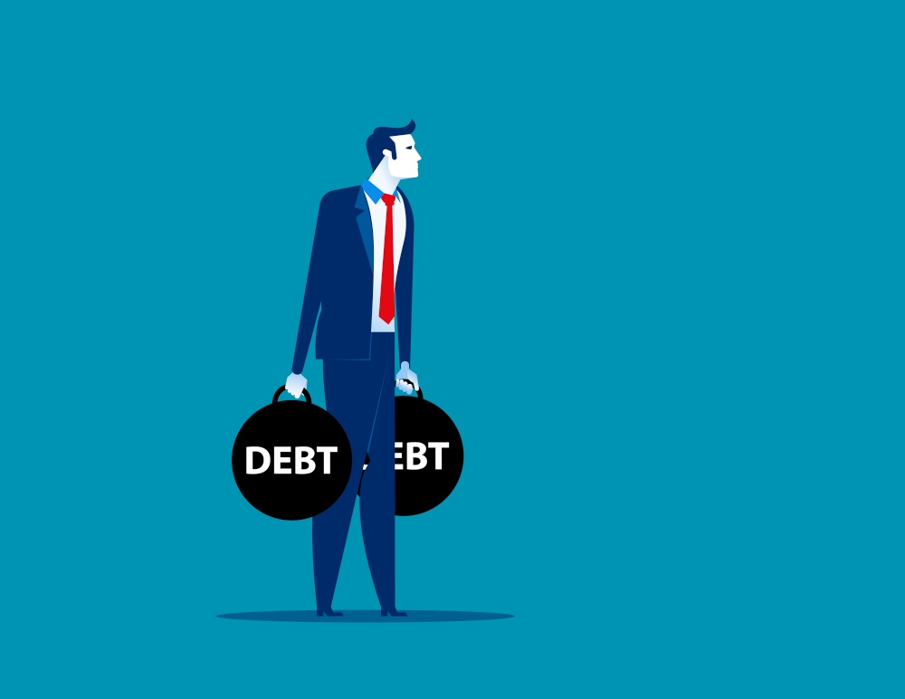 Businessman holding debt. Concept business vector, Risk, Problem, Loan.